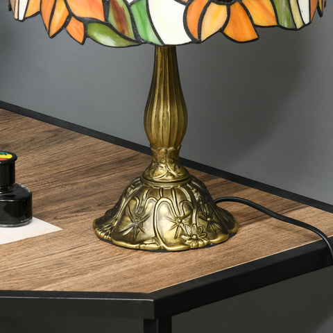 HOMCOM Stained Glass Table Lamp, Handmade Antique Bedside Lamp for Bedroom, Living room, Home, Nightstand, Decorative Night Light, Orange Sunflower