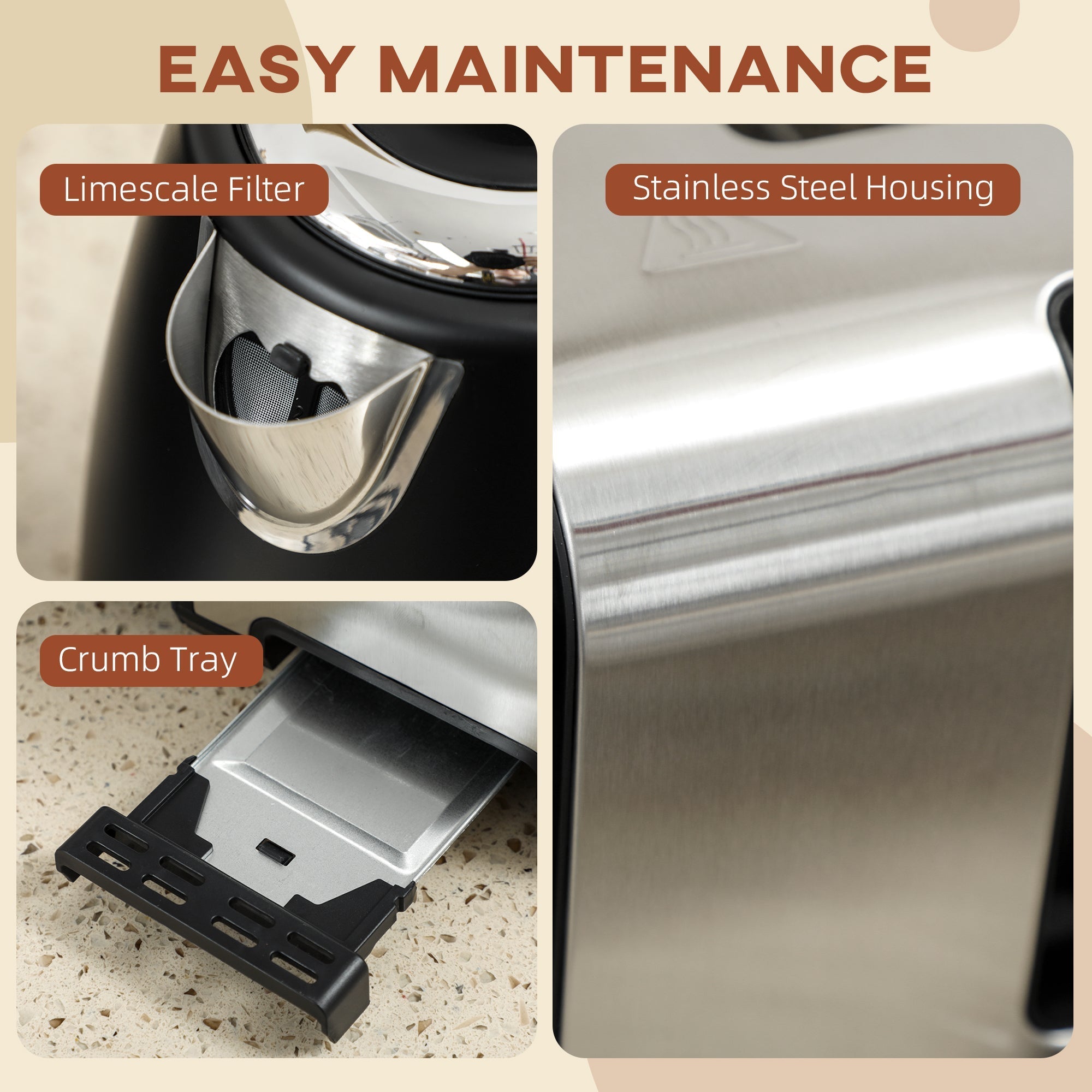 Stainless steel toaster with black accents from homcom toaster set featuring 7 browning controls and crumb tray