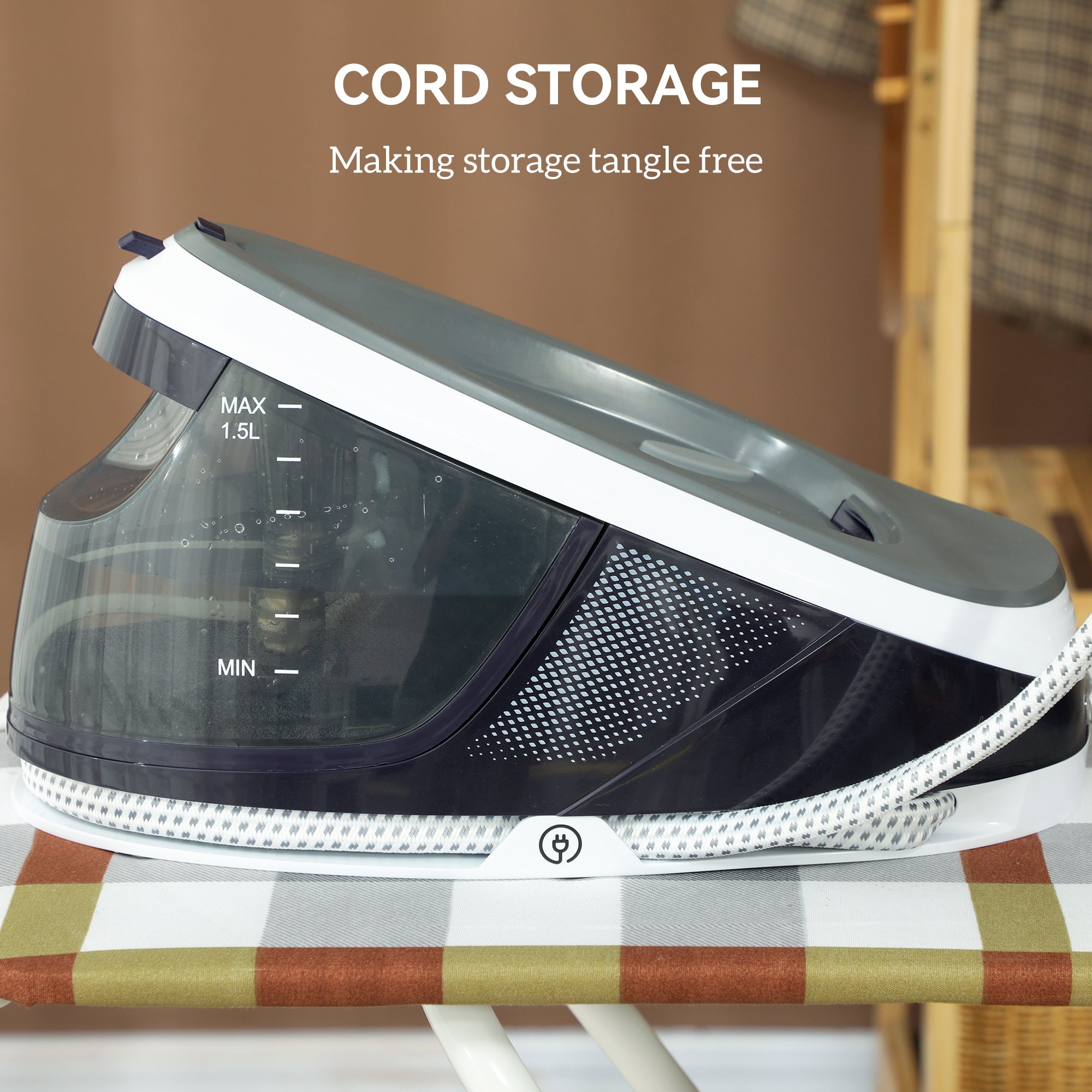 Homcom steam station iron with sleek black and white design auto shut-off and transparent water level markings