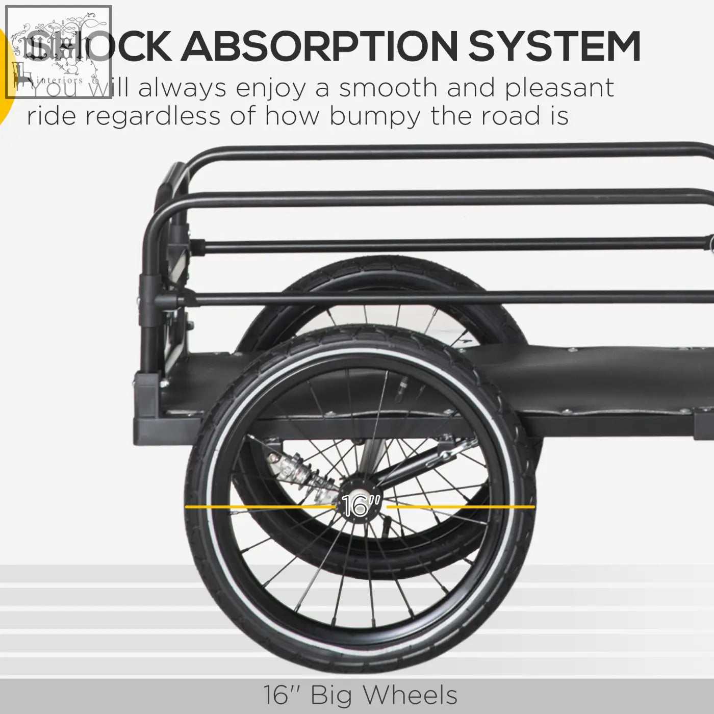 Black homcom steel bike trailer with 16-inch wheels and shock absorption system for triple safety and outdoor use