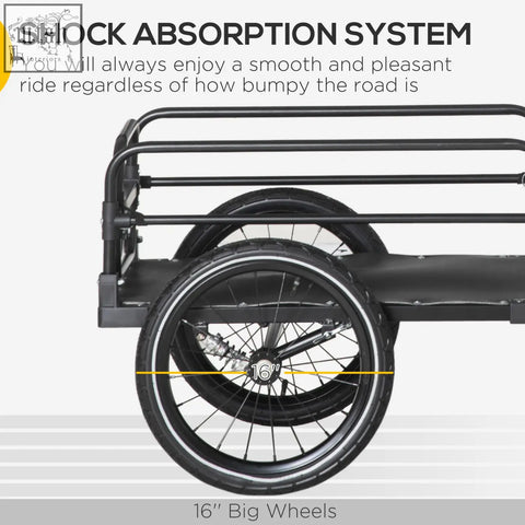Black homcom steel bike trailer with 16-inch wheels and shock absorption system for triple safety and outdoor use