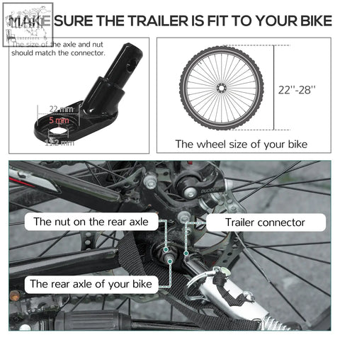 Black metal bike trailer connector with 22mm axle and nut for homcom steel bike trailer with triple safety and shock absorption