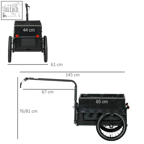 Black steel homcom cargo trailer with foldable 65l storage box red reflectors and curved handlebar for bike use