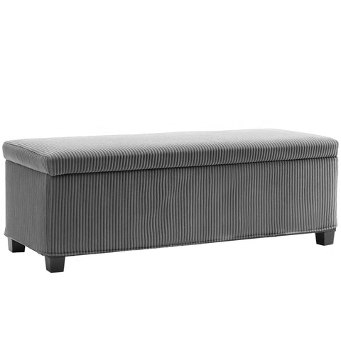 Gray corduroy homcom storage ottoman bench with tufted top removable lid and dark wood legs for living room use