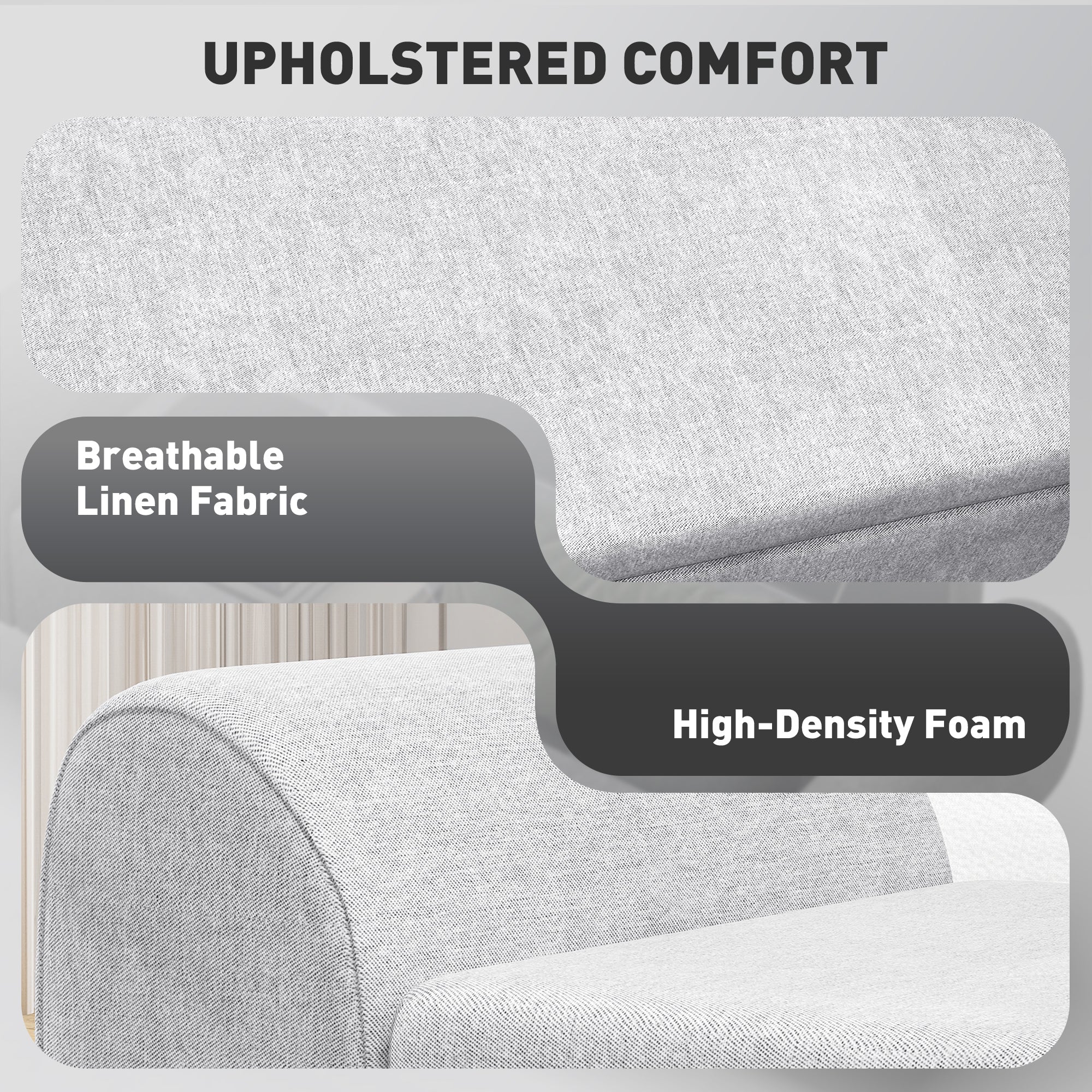 Light grey homcom storage ottoman with breathable linen cushion and high-density foam for bedroom and living room use