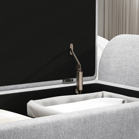Gray textured homcom storage ottoman with breathable linen upholstery black interior and metallic support hinges