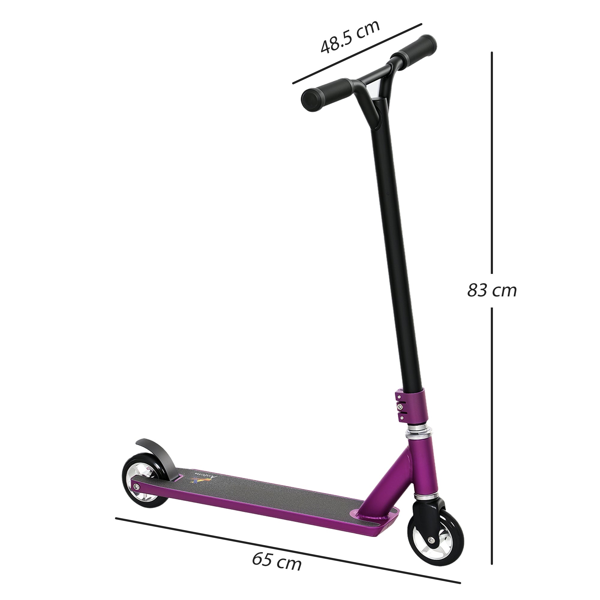 Homcom stunt scooter in purple with sleek metallic finish wide non slip deck and durable wheels for beginners