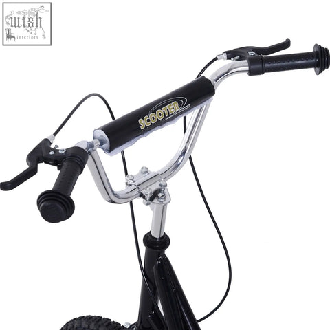 Black homcom kids scooter handlebar with chrome finish and textured grips featuring inflatable tyres and non-slip foot deck