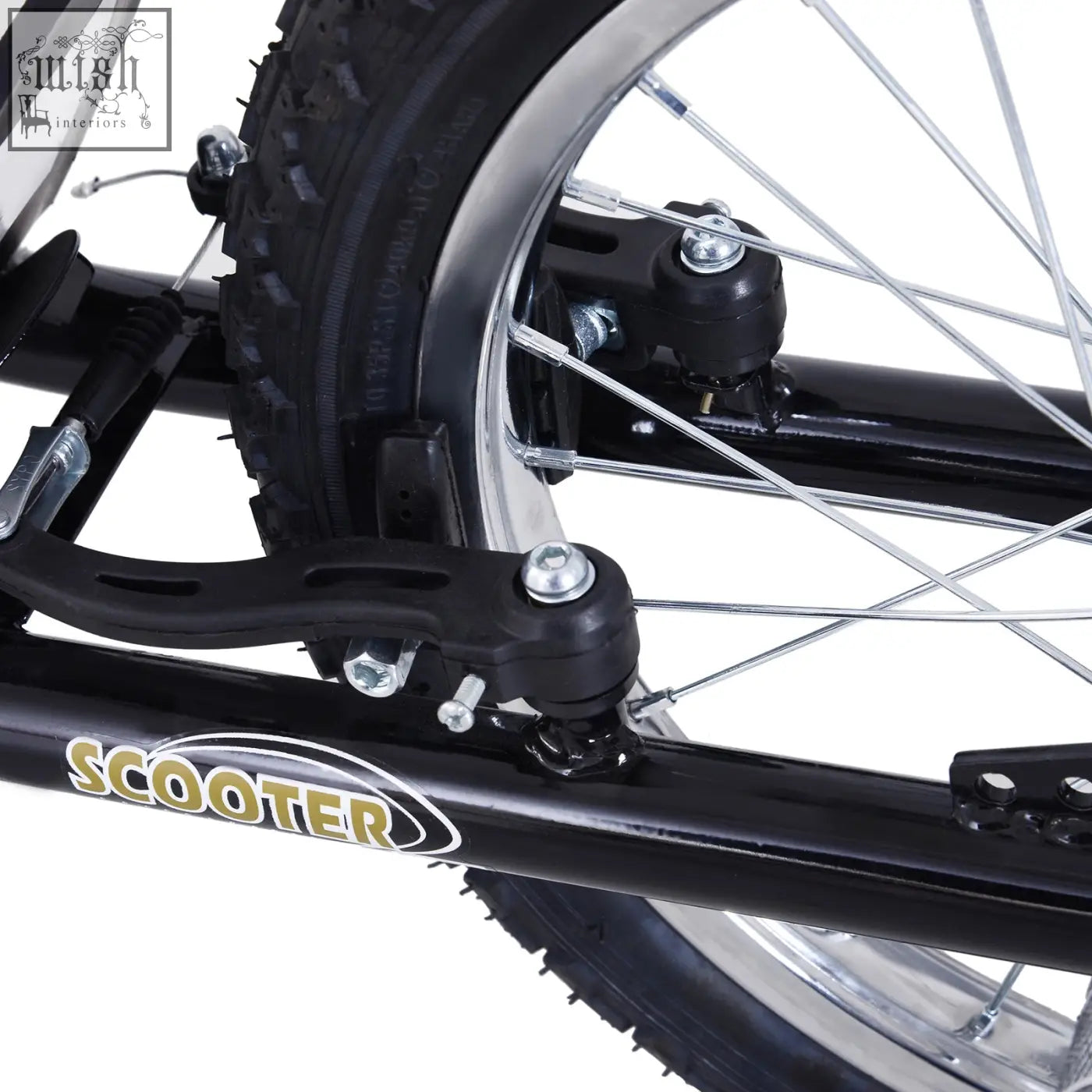Black HOMCOM kids scooter frame with gold and white branding sturdy metal and black plastic parts non-slip foot deck