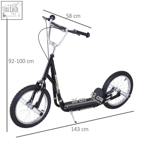 Black and silver homcom kids scooter with inflatable tyres non-slip foot deck and adjustable height for ages 5 plus