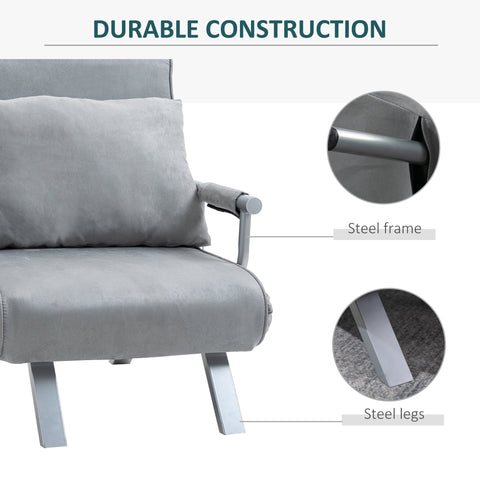 Gray suedette upholstery HOMCOM futon chair with adjustable back steel frame and legs for comfy seating
