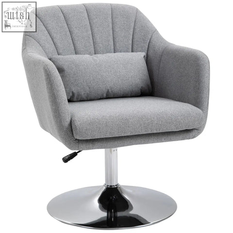 Light grey homcom swivel linen fabric accent chair with adjustable height and cushioned seat cushion for living room