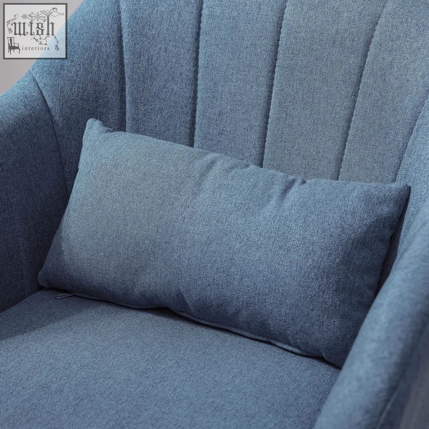 Blue linen fabric accent chair with adjustable height thick seat cushion and matching pillow for living room or office