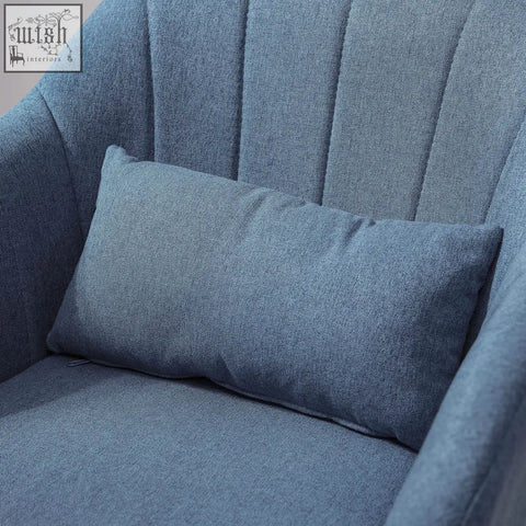 Blue linen fabric accent chair with adjustable height thick seat cushion and matching pillow for living room or office