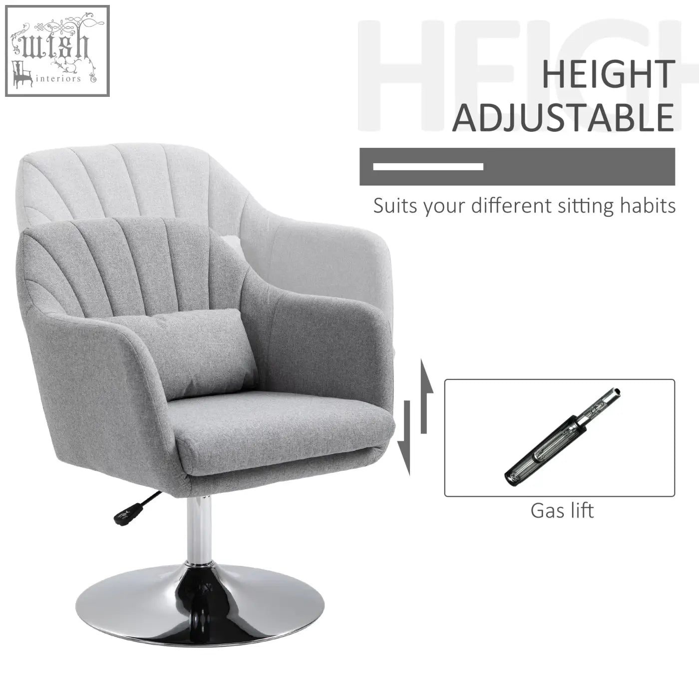 Homcom swivel linen fabric accent chair with adjustable height light grey seat cushion and chrome base for office or bedroom
