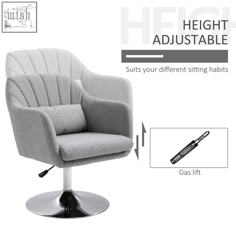 Homcom swivel linen fabric accent chair with adjustable height light grey seat cushion and chrome base for office or bedroom