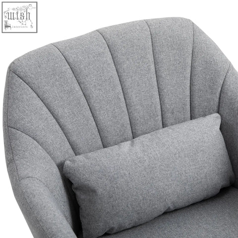 Light grey homcom swivel linen fabric armchair with tufted back adjustable height and thick seat cushion