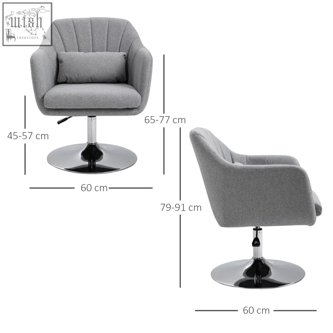 Homcom swivel linen fabric accent chair with adjustable height light grey upholstery and thick seat cushion