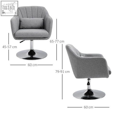 Homcom swivel linen fabric accent chair with adjustable height light grey upholstery and thick seat cushion
