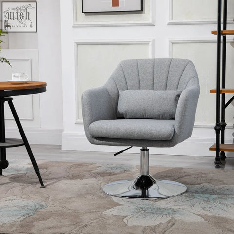 Light grey homcom swivel linen fabric accent chair with adjustable height and thick seat cushion for living room