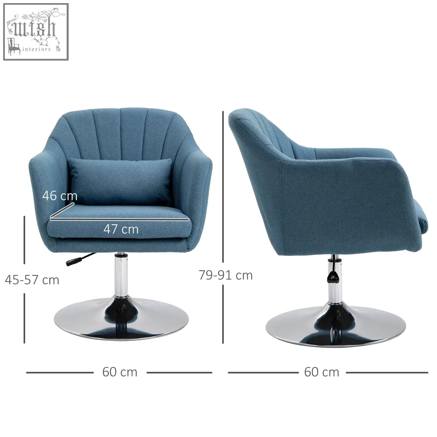 Blue upholstered HOMCOM swivel accent chair with adjustable height, tufted seat cushion, chrome base, and footrest for living room