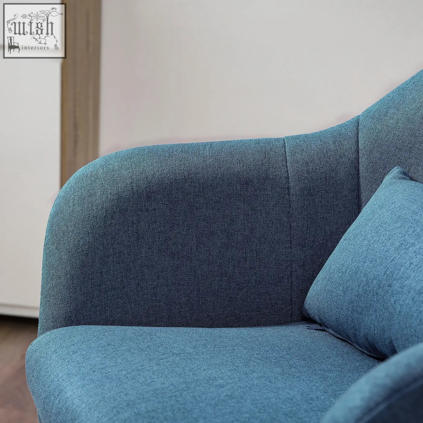 Blue upholstered accent chair with textured fabric seat cushion and adjustable height for living room or office
