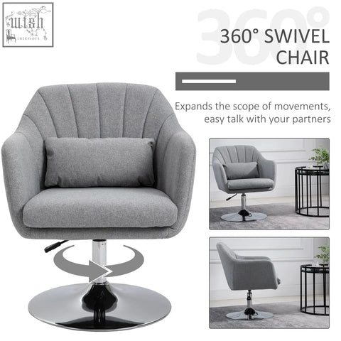 Light grey homcom swivel linen fabric accent chair with adjustable height and thick seat cushion for living room or office