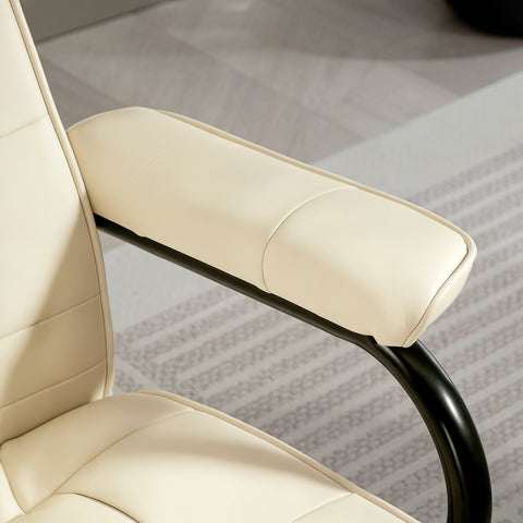 Cream white cream-colored leather armrest with sleek black metal frame on homcom swivel recliner chair with remote control
