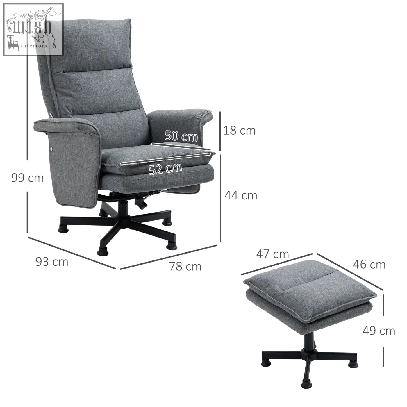Gray homcom massage recliner armchair and matching ottoman with textured fabric and remote control steel base