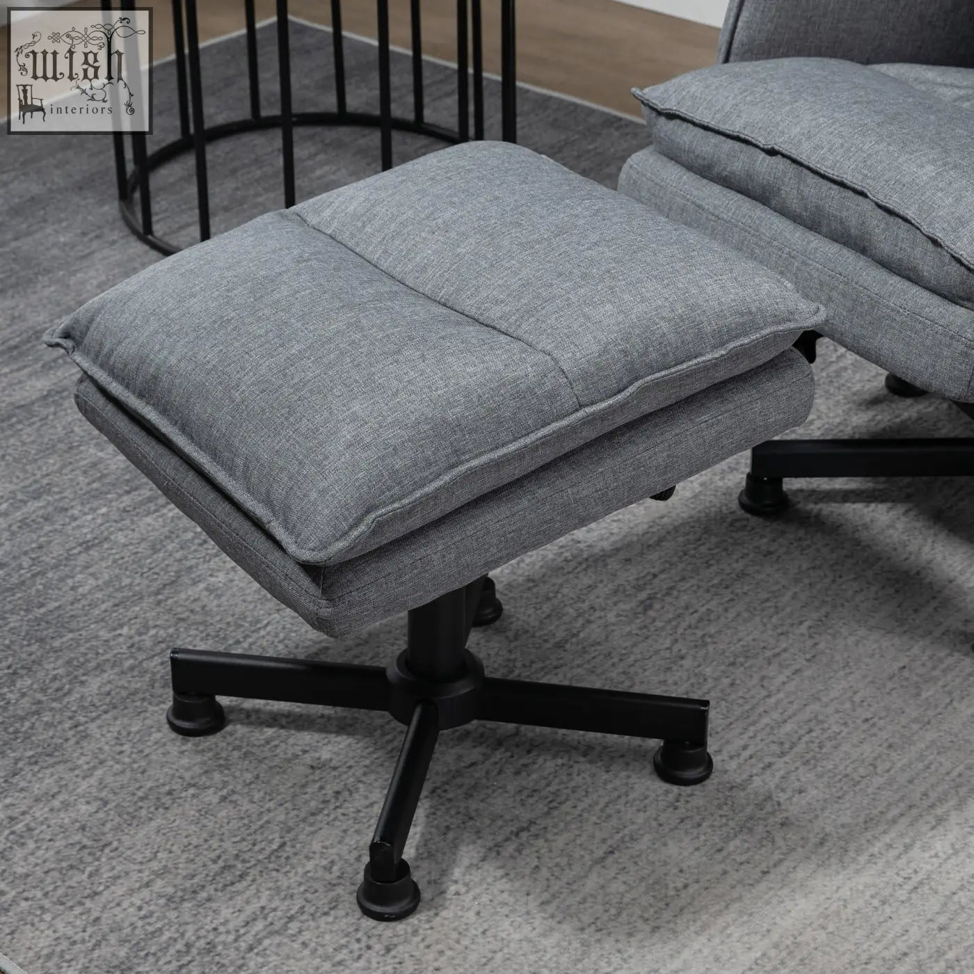 Gray textured fabric ottoman with black metal base and caster wheels for homcom remote control massage recliner armchair