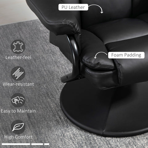 Black pu leather swivel recliner chair with foam padding and steel base for living room bedroom and office use