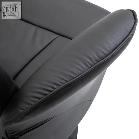Black faux leather upholstery armrest with stitched seams on homcom swivel recliner chair with footstool