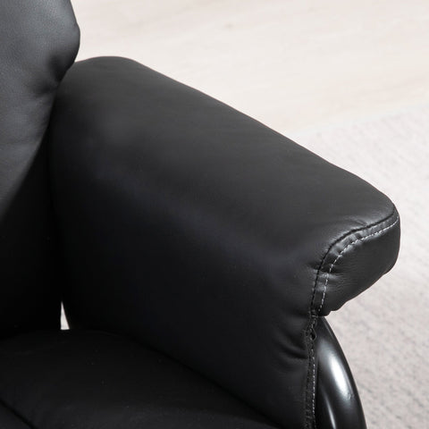 Black leather armrest with stitched edges on homcom swivel recliner chair with footstool for living room use