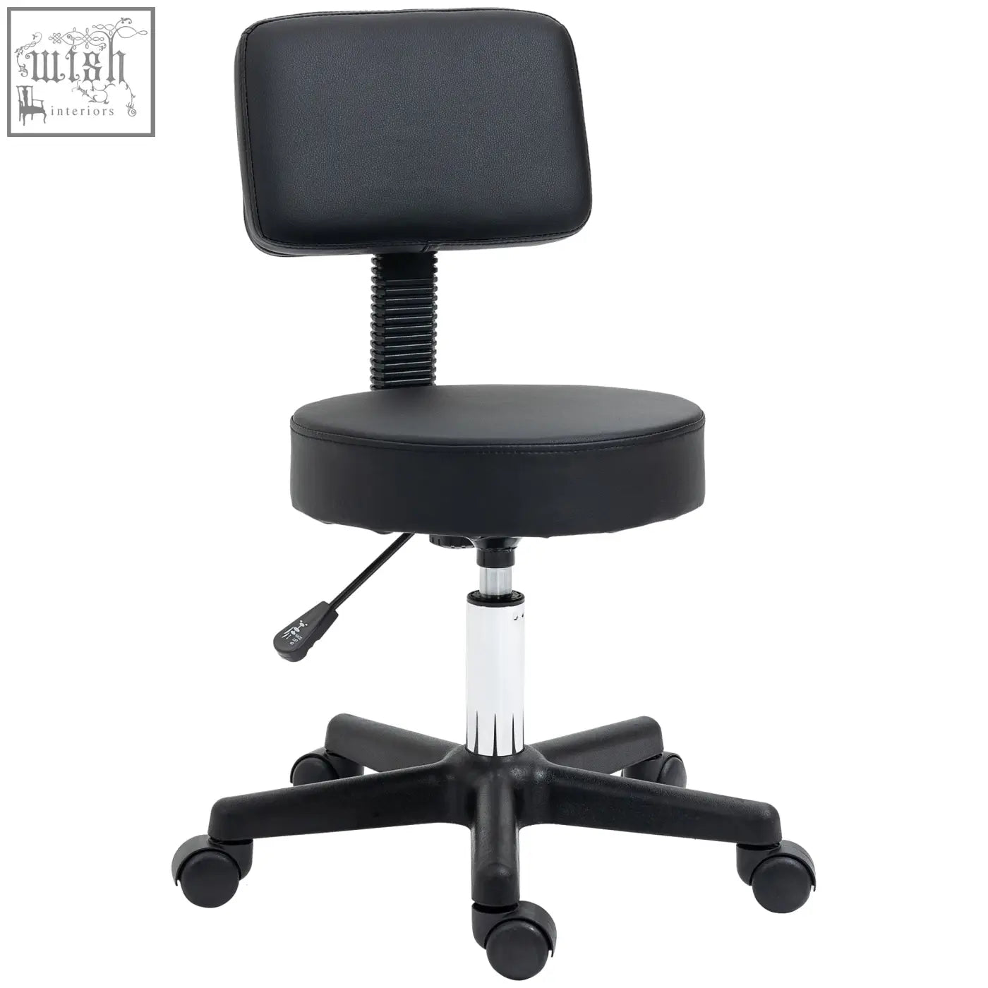 Black homcom salon chair with padded seat back five wheels and height adjustable rolling base for salon use