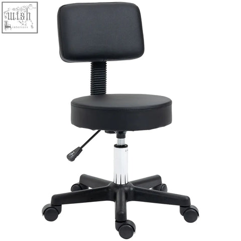 Black homcom salon chair with padded seat back five wheels and height adjustable rolling base for salon use