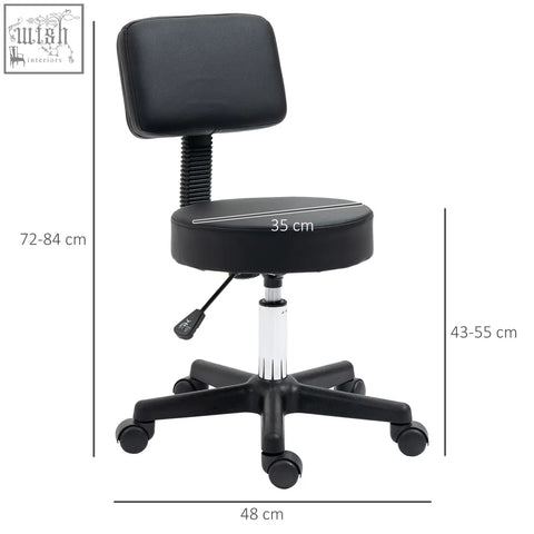 Black homcom swivel salon chair with padded seat, height adjustable and five wheels for easy rolling