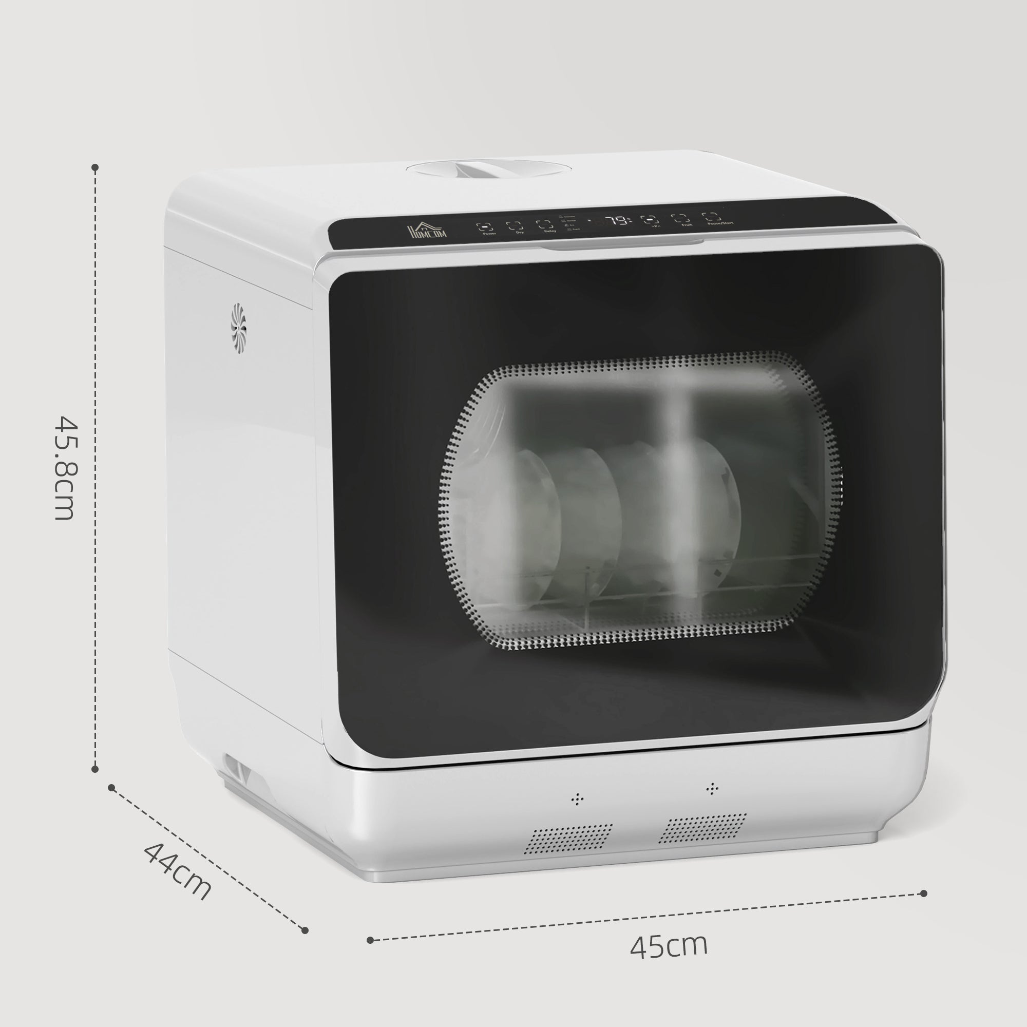 Homcom silver tone mini countertop dishwasher with transparent door panel bowl rack drain hose clamp and touch control