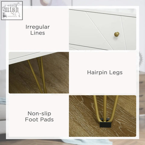 White HOMCOM tall chest of drawers with clean white design and hairpin-shaped metal legs for bedroom storage