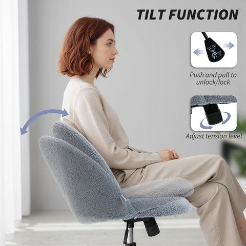 Blue homcom teddy fleece office chair with tilt function and adjustable tension in soft teddy fleece fabric