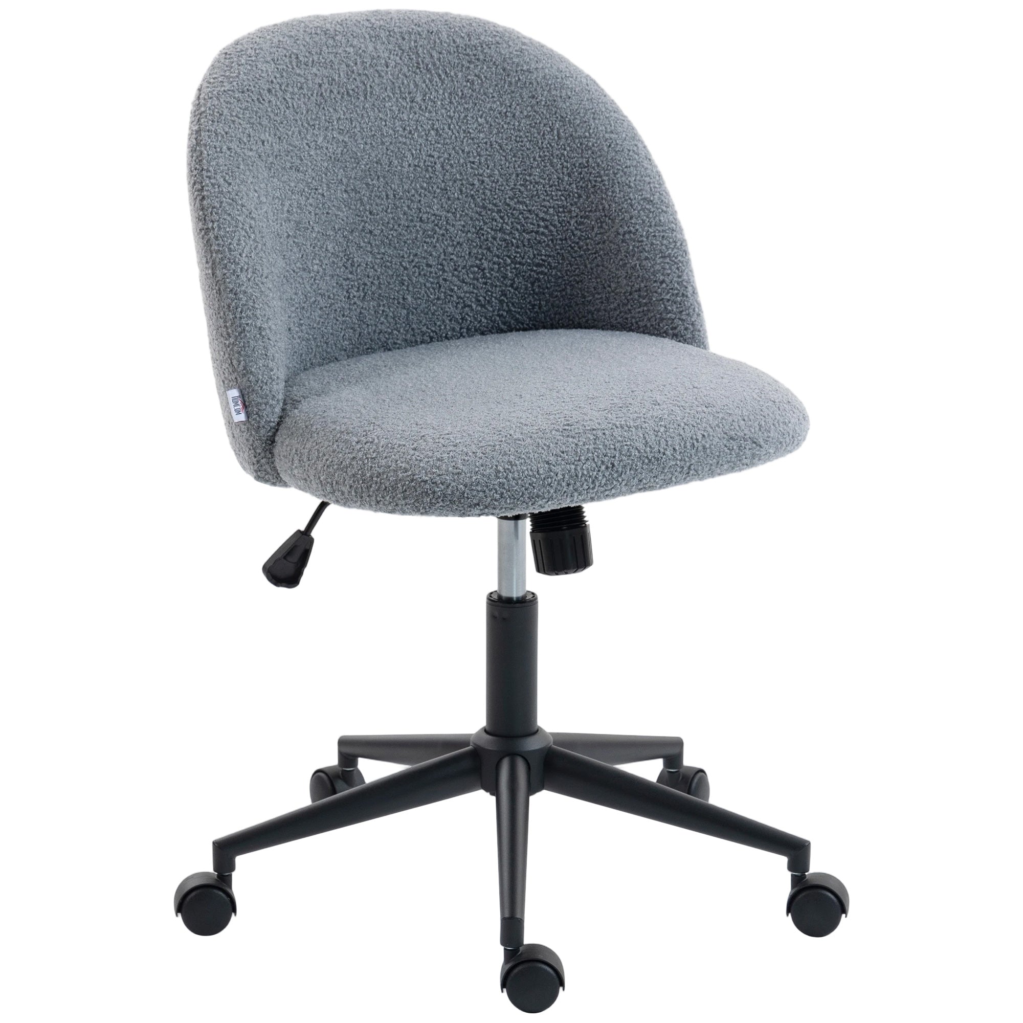 Gray teddy fleece office chair with black metal base and wheels perfect for a cozy office space