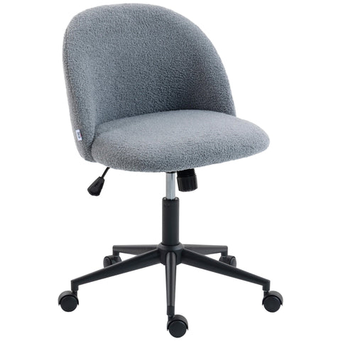 Gray teddy fleece office chair with black metal base and wheels perfect for a cozy office space