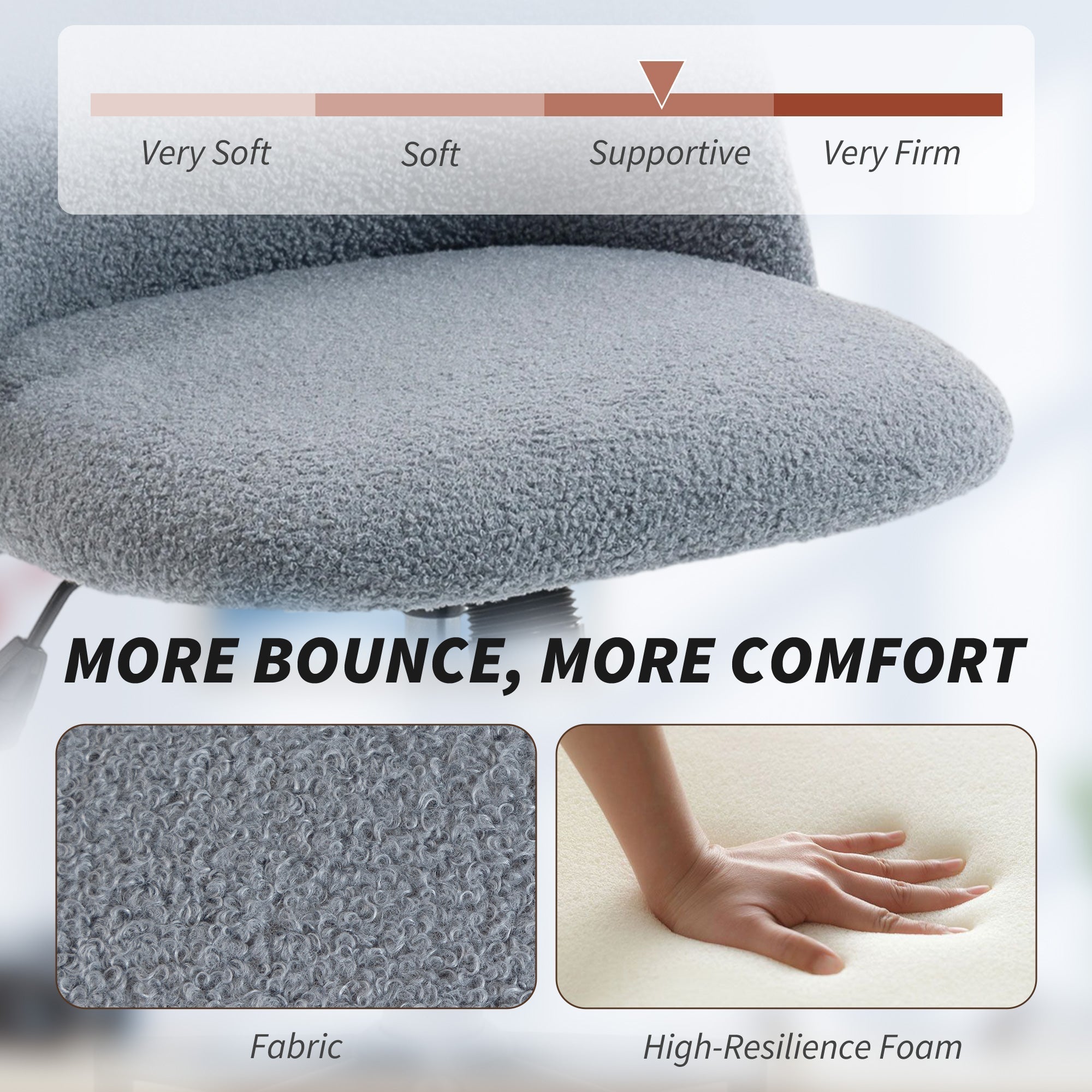 Gray teddy fleece fabric office chair cushion with supportive high resilience foam core for homcom teddy fleece chair