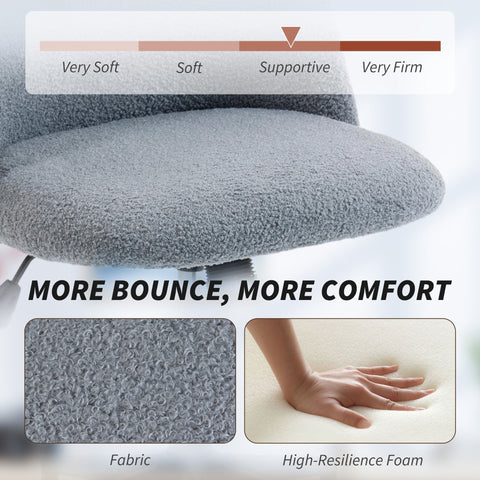 Gray teddy fleece fabric office chair cushion with supportive high resilience foam core for homcom teddy fleece chair