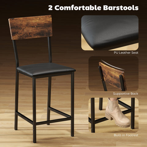 Black pu leather seat barstool with rustic wooden backrest and metal frame part of homcom save space bar table set