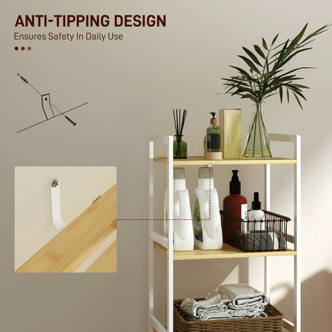 White and light wood homcom three-tier bamboo bathroom shelf with adjustable shelves and anti-tipping design