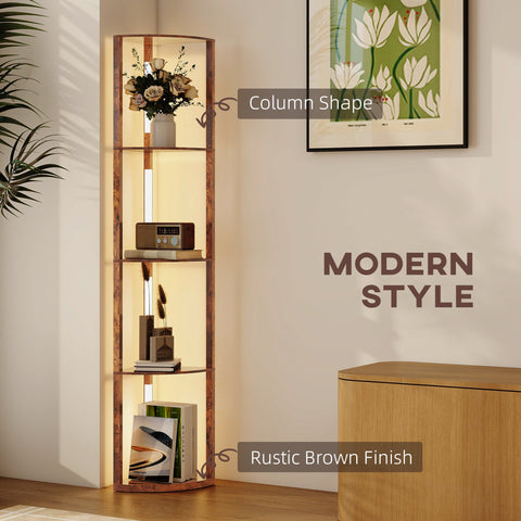 Rustic brown wooden three-tier corner floor lamp with column shape and three-level adjustable brightness to start enjoying