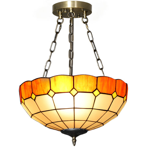Warm-toned HOMCOM Tiffany style ceiling light with amber glass and three e27 bulb sockets for living room use