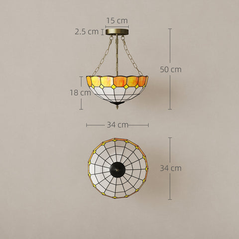 Homcom vintage-style stained glass ceiling light with warm amber mosaic and three e27 bulb sockets in brass frame