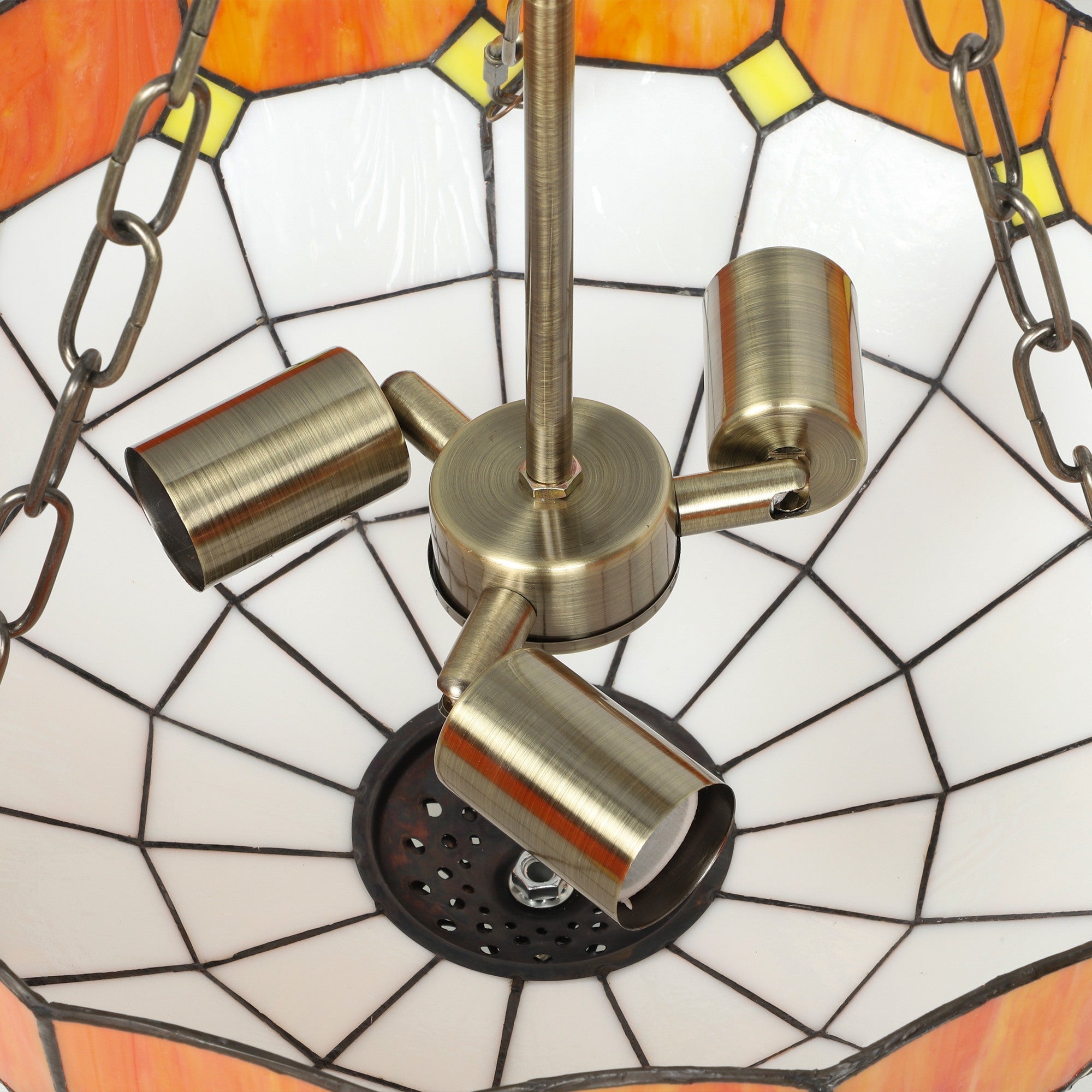Brass-finished homcom tiffany style ceiling light with stained glass shade and three e27 bulb sockets for living room