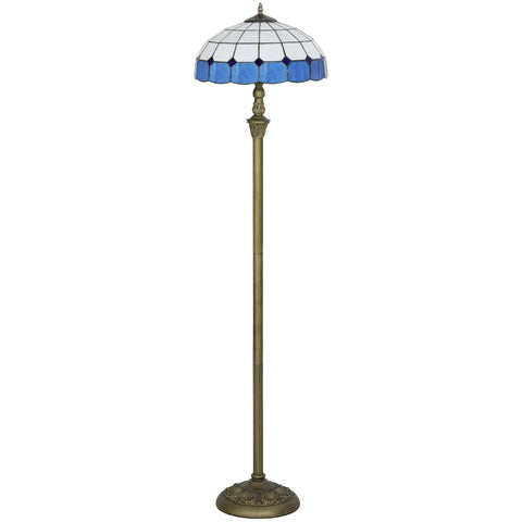 Homcom tiffany-style floor lamp with handcrafted blue and white glass shade brass base and foot switch for living room